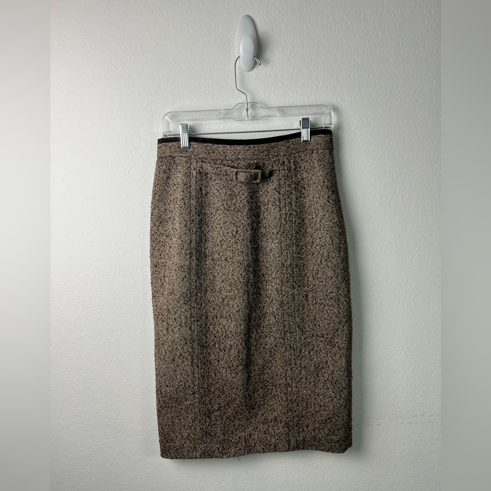 Philippe Adec Paris Brown Wool Silk Fall Winter Office Pencil Skirt